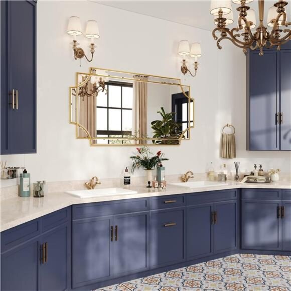 Gold Traditional Mirror for Wall, Art Decorative Beveled Full Length Mirror - Picture 5 of 7